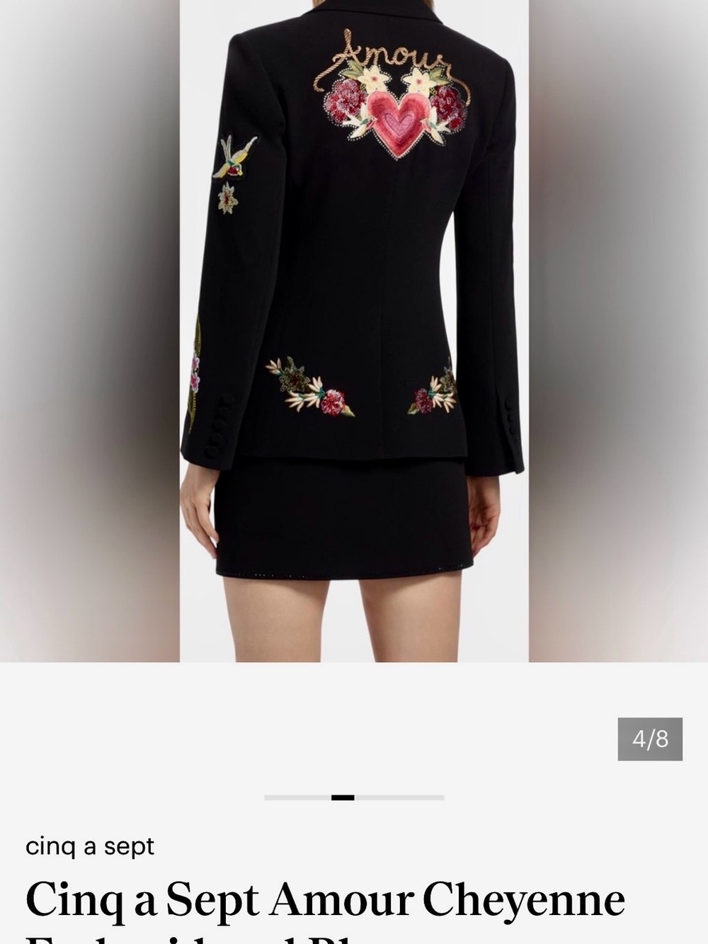 Cinq A’ Sept Black Embroidered Amour Cheyenne Blazer NEW With Tags - Picture 5 of 8